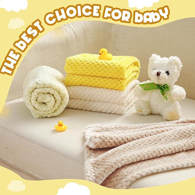 Frienda 4 Pcs Baby Fuzzy Blanket Fluffy Baby Blanket for Boys Girls Soft Warm Infant Newborn Toddler Receiving Nursery Bed Supplies, 32 x 24 Inch(Yellow Color)