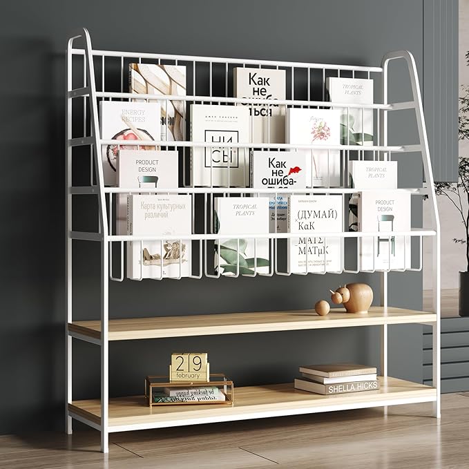 Metal Kids Bookshelf and Toy Storage Organizer,6 Tier Childrens Bookcase,Magazine Rack Floor, Book Shelf for Kids Rooms Classroom Nursery Living Room Office (White, L:23.62")