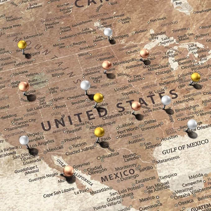 ElephantStock - Personalized Be The Navigator I Push Pin World Map Wall Art - Horizontal Canvas Wall Art - Living Room Wall Decor - Digital Art Map Canvas Art - Brown And Beige Decor - 51" x 34"