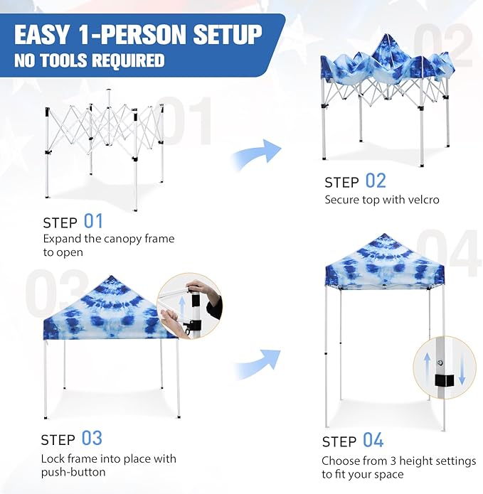 EAGLE PEAK 5x5 Pop Up Canopy Tent Instant Outdoor Canopy Easy Set-up Straight Leg Folding Shelter, Tie Dye Blue