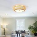 Bamboo Flush Mount Ceiling Light Handwoven Rattan Light Fixture, 3 Lights Boho Ceiling Lamp for Bedroom, Living Room (23-inch)