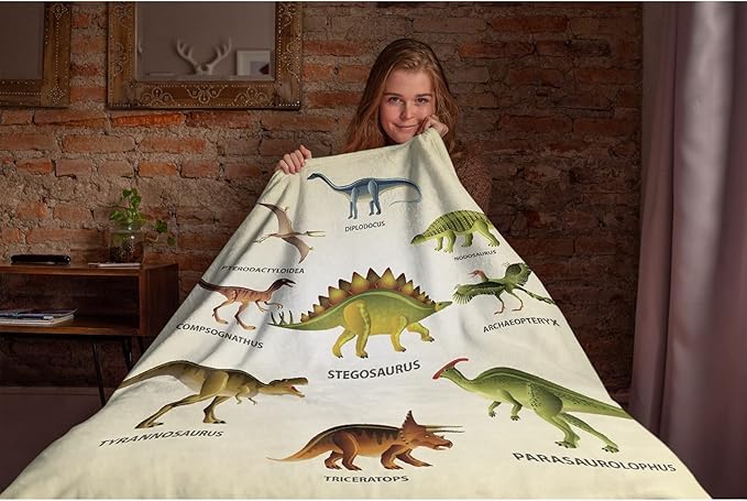 Thuswarm Colorful Ancient Dinosaur Print Flannel Blanket for Autumn Winter Gifts Warm Cozy Soft Funny Print Throw for Bed Couch Sofa 120”×90” Extra Large for Family