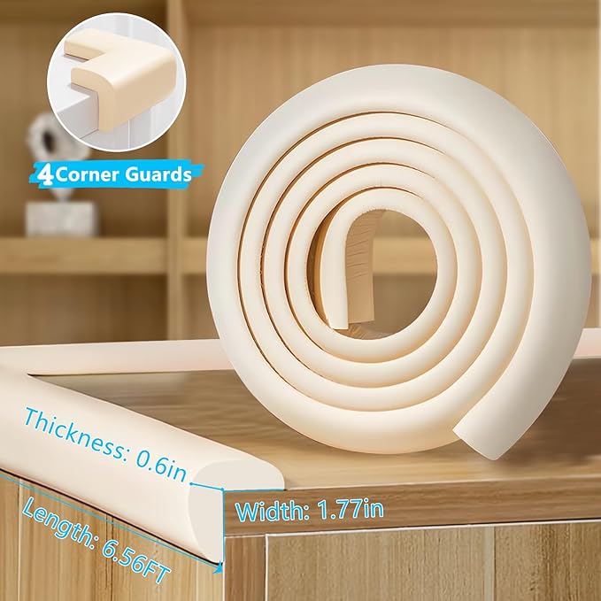 Baby Proofing Edge Corner Protector,1Roll L-Shape Soft Cabinet Door Bumper Corner Strip,4 Furniture Safety Bumper Corner Guards,Wall Protector,Self Adhesive,for Nursery,Kitchen,Fireplace,Table