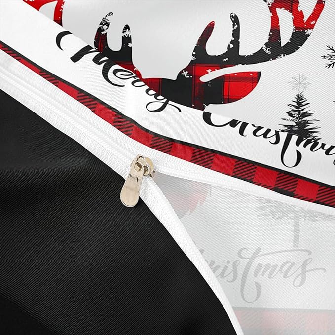 jejeloiu Christmas Bedding Set for Kids Boys Girls Xmas Deer Elk Antlers Comforter Cover Set Twin Size Buffalo Check Grid Duvet Cover Bedroom Decor Xmas Bedding Collection 2Pcs