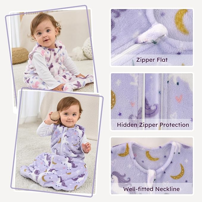 Yoofoss Fleece Baby Sleep Sack 2 Pack 1.5 Tog Baby Wearable Blanket with 2-Way Zipper
