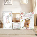 Custom Crib Bedding Set - Highland Cow Design Personalized Name Baby Nursery Bedding 3 Pcs Set - Chic Soft Blanket, Sheet, Pillowcase for Newborns Boys Girls Gifts Color24