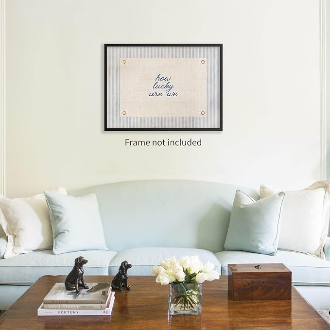 YYS How Lucky Are We Quote Wall Art Navy Blue Positive Affirmations Poster Trendy Minimalist Aesthetic Canvas Prints for Dorm Bedroom Wall Decor 16x24 inch Unframed