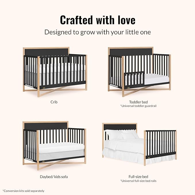 Dream On Me Owen 5-in-1 Convertible Full-Size Baby Crib in Matte Black, GreenGuard Gold & JPMA, Converts to Toddler, Day, & Full-Size Bed, Non-Toxic Paint, Safe Sleep Environment