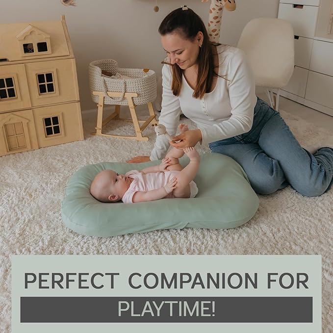 Aila + Aiden Baby Lounger | Organic Cotton Infant Lounger | Adjustable & Portable Floor Lounger | Supervised Use | Soft, Breathable, Washable Cover - Snuggle Collection - (Sage)