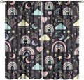 Boho Rainbow Curtains for Kids Nursery Colorful Floral Sun Star Clouds Pastel Bohemian Pattern Print Window Drapes for Girl Bedroom Living Room Kitchen Decor,2 Panel Set,52Wx84H Inch Blackout