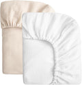 SOULFUL Muslin Crib Sheets for Boys Girls, 2 Pack Soft and Breathable Cotton Fitted Crib Sheets for Standard Crib Mattress (28"x 52", White & Beige)