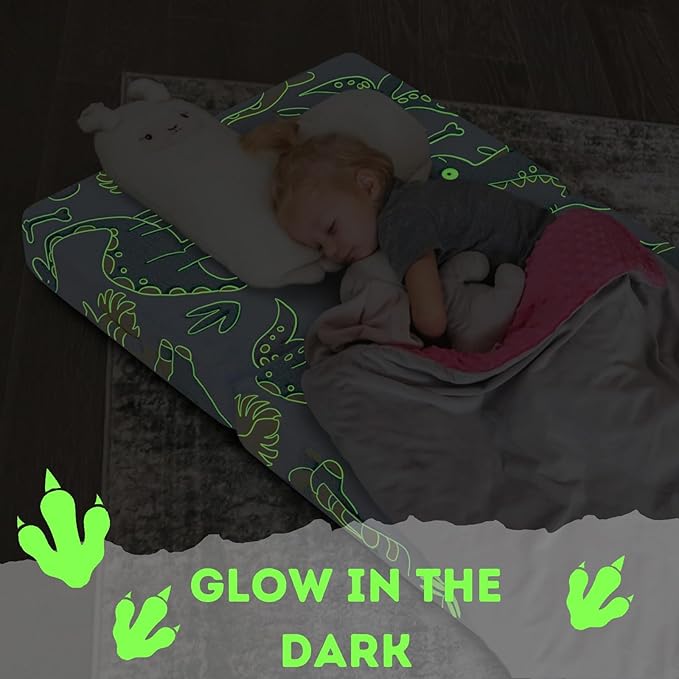 MeMoreCool Foldable Floor Mattress for Kids, Toddler Floor Nap Mat for Sleeping Daycare, Small Child Foldable Mattress Floor Bed, Trifold Futon Portable Tri Folding Mattress, Glow 63x26 Inch