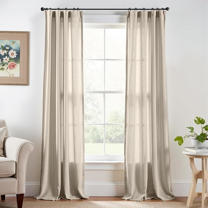 jinchan Linen Blend Clost Curtains 90 inch Length 2 Panels for Bedroom Bathroom, Farmhouse Country Cottage Core Style 38 inch Wide Drapes with Rod Pocket Back Tab(38W x 90L, Oat)