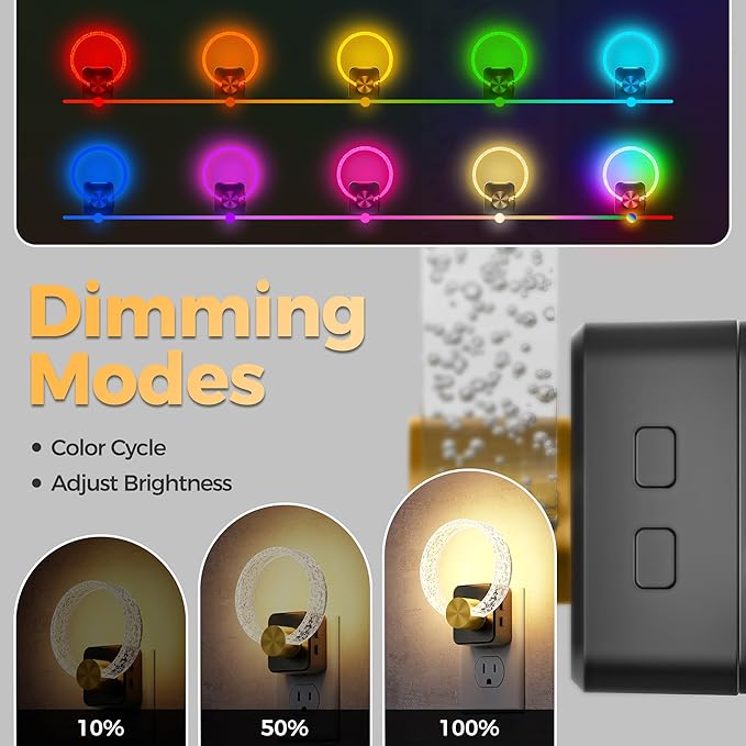 DORESshop Night Lights Plug Into Wall, LED Night Light Color Changing RGB with Dusk-to-Dawn Sensor, Adjustable Brightness Dimmable Nightlights for Hallway, Bedroom, Kids Room, Christmas Gifts