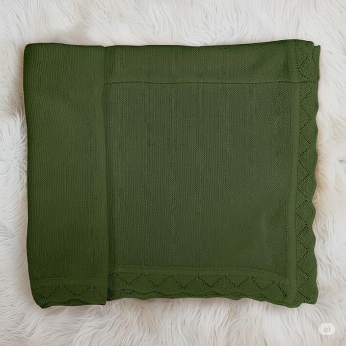 Baby Knit Blanket Soft Breathable Cotton Scallop Border Blankets Newborn Knitted Blanket Swaddle Blankets Gifts for Baby Newborn Toddler Shower Boy Girl New Mom Birthday Christmas Green 30x40
