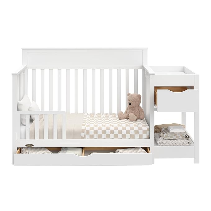 Graco Shiloh 5-in-1 Convertible Crib & Changer with Drawer (White) – GREENGUARD Gold Certified Baby Crib Crafted from Wood, Converts to Toddler Bed, Daybed, and Full-Size Bed