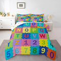 Feelyou Kids Puzzle Alphabet Numbers Comforter Set Queen Size ABC Letters Bedding Set for Kids Boys Girls Educational Duvet Quilt English Learning Bedroom Decor Microfiber 3 Pcs with 2 Pillow Cases