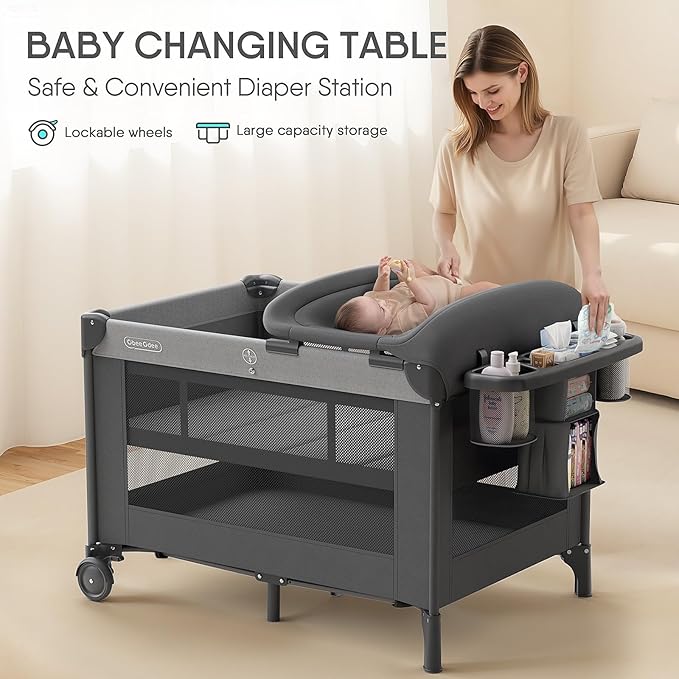 4-in-1 Baby Bassinet with Playard, Sleeper Nest, Changing Table, Mosquito Net & Canopy, Storage and Toys for Newborn to Toddler