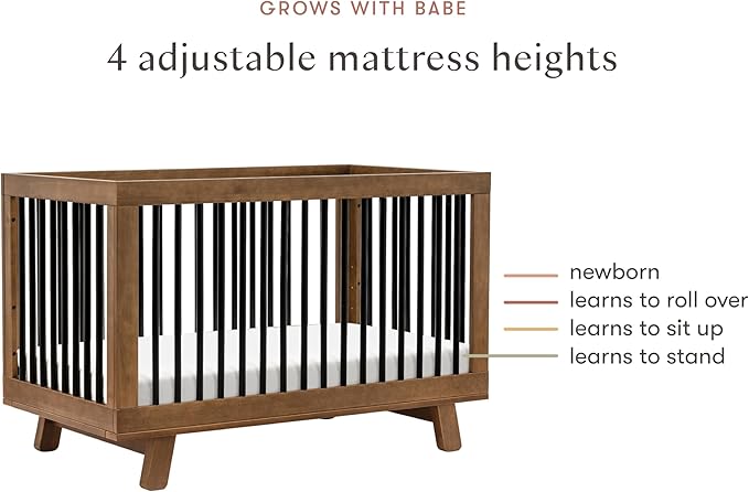 babyletto Hudson 3-in-1 Convertible Crib with Toddler Bed Conversion Kit in Natural Walnut/Black, Greenguard Gold Certified