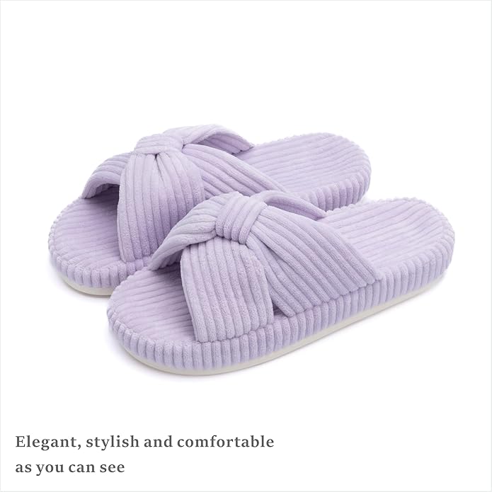 Chantomoo Slippers for Women Memory Foam House Bedroom Corduroy Bow Crossbands Slipper Shoes Comfy Trendy Gift Slippers
