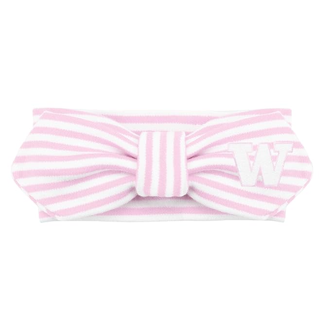 Creative Knitwear Washington Huskies Infant Girls Pink/White Striped Hair Knot Headband Embroidered Logo - Size Newborn - 4T