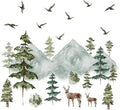 Mountain Wall Decals Large Pine Tree Wall Decals Peel and Stick Forest Tree Deer Birds Woodland Animal Decal Mountain Trees Stickers for Kids Room Nursery Decor