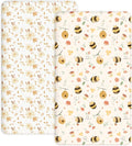 Pack and Play Sheets 2 Pack, Fitted Jersey Knit Mini Crib Sheets for Baby Boys and Girls, Compatible with Graco Pack N Play and Mini Crib Mattress (Honeybee Dreams, Pack N Play/Mini Crib Sheets)