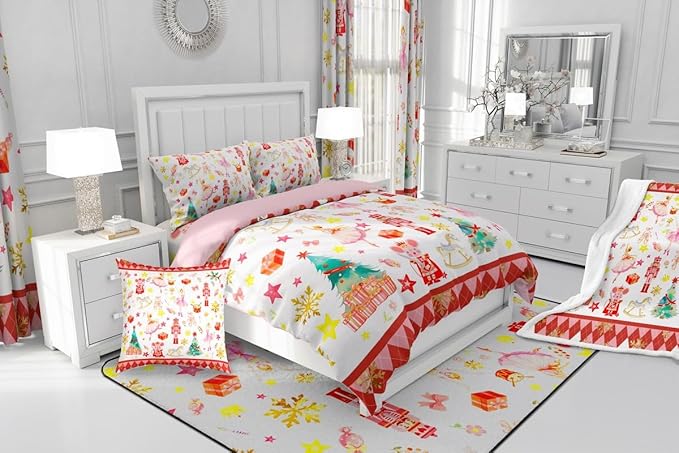 Feelyou Christmas Comforter Set All Season Ballet Nutcracker Bedding Set with 1 Pillow Cases Snowflake Kids Twin Bedclothes Bedroom Decor Duvet Quilt Breathable Soft Lightweight