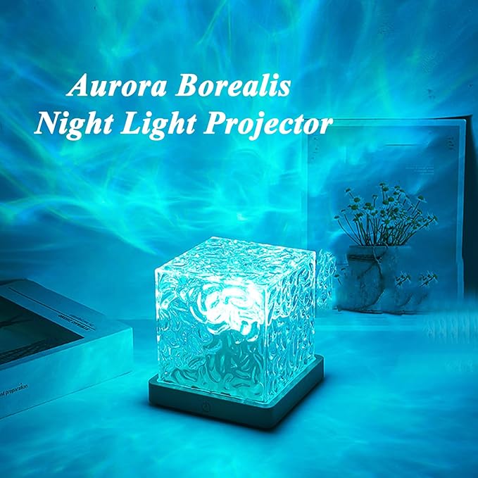 Aurora Borealis Night Light Projector, Aurora Dreamscape Projector, Magical Northern Lights for Your Room, 3/16 Colors Ambient Dynamic Wave Cube Lamp with Remote (16 Colors Plug-in, Wood)