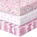 Pack and Play Sheets Fitted, 3 Pack Soft Stretchy Baby Mini Crib Sheets for Pack N Play Mattress and Portable Playard Sheets for Girls Pink Cloud Elephant