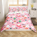 Feelyou Christmas Santa Comforter Cover King Size Cute Snowman Duvet Cover Xmas Holiday Bedding Set Gifts for Kids Boys Girls,Christmas Tree Snowflake Candy Decor 2 Pillow Cases Pink