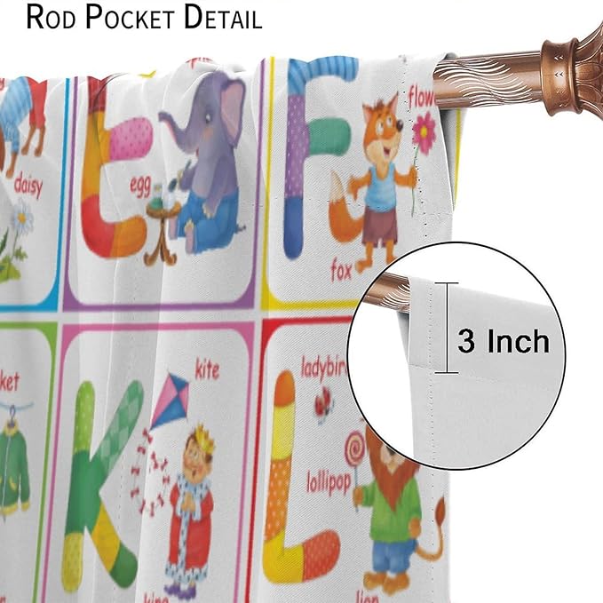 Kids Alphabet Curtains Cartoon Animal Funny Education Learning Curtain with Rod Pocket for Bedroom Nursery Children Toddler Decor Drapes Window Treatments 2 Panels Set 84" W X 84" L