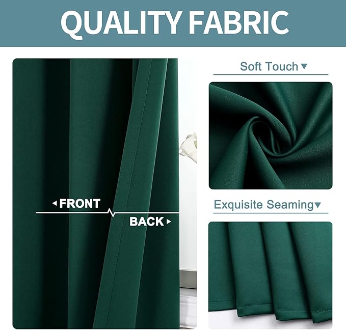 ChrisDowa Grommet Blackout Curtains for Bedroom and Living Room - 2 Panels Set Thermal Insulated Room Darkening Curtains (Forest Green, 42W x 84L)