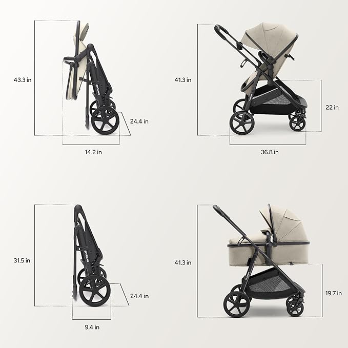 Mompush Wiz 2 in 1 Baby Stroller with Bassinet Mode, Convertible Infant Stroller for Newborn and Toddler with Reversible Seat and Large UPF 50+ Canopy