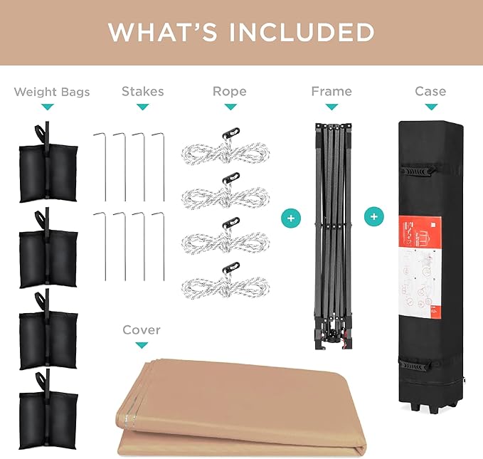 Best Choice Products 12x12ft 1-Person Setup Pop Up Canopy Tent Instant Portable Shelter w/ 1-Button Push, Case, 4 Weight Bags - Tan