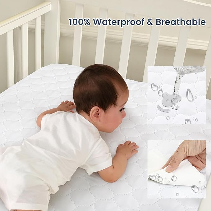 david's kids 2 Pack 38''x25'' Waterproof Mini Crib Mattress Protector, Fitted Pack N Play, Playard and Mini Crib Mattresses, Ultra Soft Breathable Pad Cover for Boys Girls Neutral, White