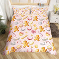 Feelyou Christmas Duvet Cover Queen Size Cute Christmas Gingerbread Man Comforter Cover for Boys Girls Xmas Sweet Macarons Bedding Set 3Pcs Reversible Pink Room Decor