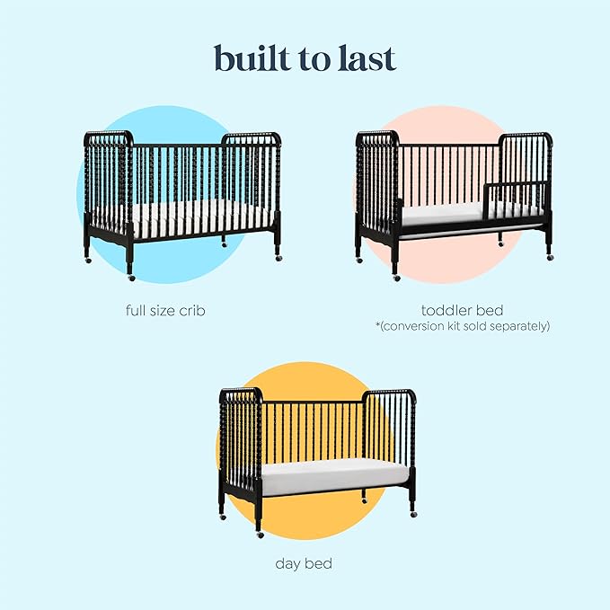 DaVinci Jenny Lind 3-in-1 Convertible Crib in Ebony, Removable Wheels, Greenguard Gold Certified