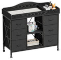 Changing Table, 6-Drawer Baby Dresser with Changing Table top,Waterproof Diaper Changing Station & Pad, 2 Height-Adjustable Open Storage Shelves, Mobile Nursery Organizer, Black