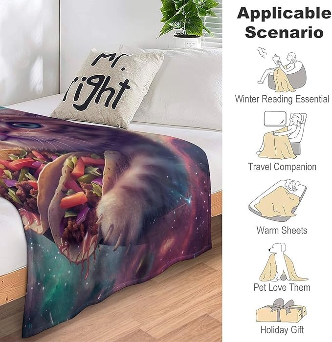 Funny Cat Print Blanket Taco Cute Kitty Animal Galaxy Throw Blankets Gifts for Couch Sofa Stuff Decor Soft Cozy Plush Flannel Bedding for Lover Men Women 50"x60"