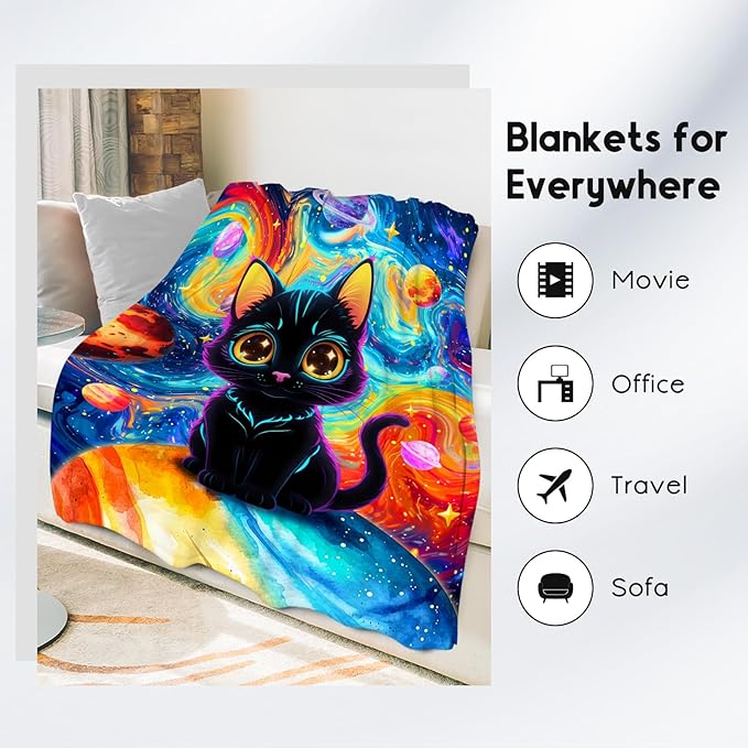 Cat Blankets for Cat Lovers - Girls Blanket for Kids/Women - Lightweight Planet Throws Gifts for Office Couch, Bed - 50"x60"