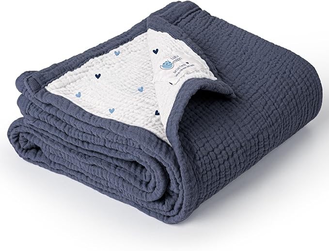 lulumoon Baby Blanket for Boys Newborns: Lightweight Cotton Swaddle for Receiving - Ideal Stroller Blanket for Travel & Baby Shower 36"x40"(Blue)
