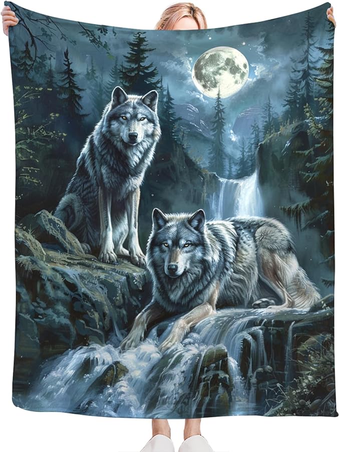 Tijuboni Wolf Throw Blanket Wolf Gifts for Girls Boys Women Men Kids Adults Soft Flannel Fleece Blanket for Couch Sofa Bed Home Decor 60"x80"