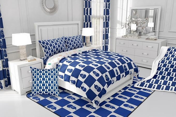 Feelyou Christmas Comforter Set All Season Checkered Bedding Set with 2 Pillow Cases Snowman Kids Full Bedclothes Xmas Decorations Bedroom Decor Blue Duvet Quilt Breathable Soft Lightweight