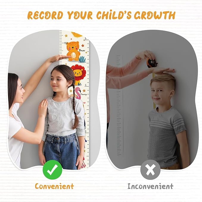 Personalized Growth Chart for Wall, Kids Height Wall Chart for Kids Baby Child Toddler Boys Girls (Animals)