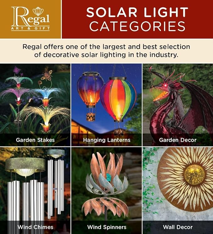 Regal Art & Gift Hot Air Balloon Solar Lantern – Hanging Solar-Powered LED Lights, Waterproof Portable Decorative Outdoor Lamp Made of Metal & Glass for Garden, Patios & Pathway – Green(Large)