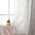 VISIONTEX White Sheer Curtains 120 Inches Long 2 Panels Set Beige Moroccan Embroidered Curtains Trellis French Textured Rod Pocket Voile Tulle Semi Window Drapes for Bedroom Living Room 54 x 120 Inch