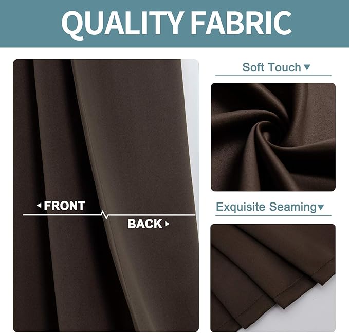 ChrisDowa Grommet Blackout Curtains for Bedroom and Living Room - 2 Panels Set Thermal Insulated Room Darkening Curtains (Brown, 52W x 63L)