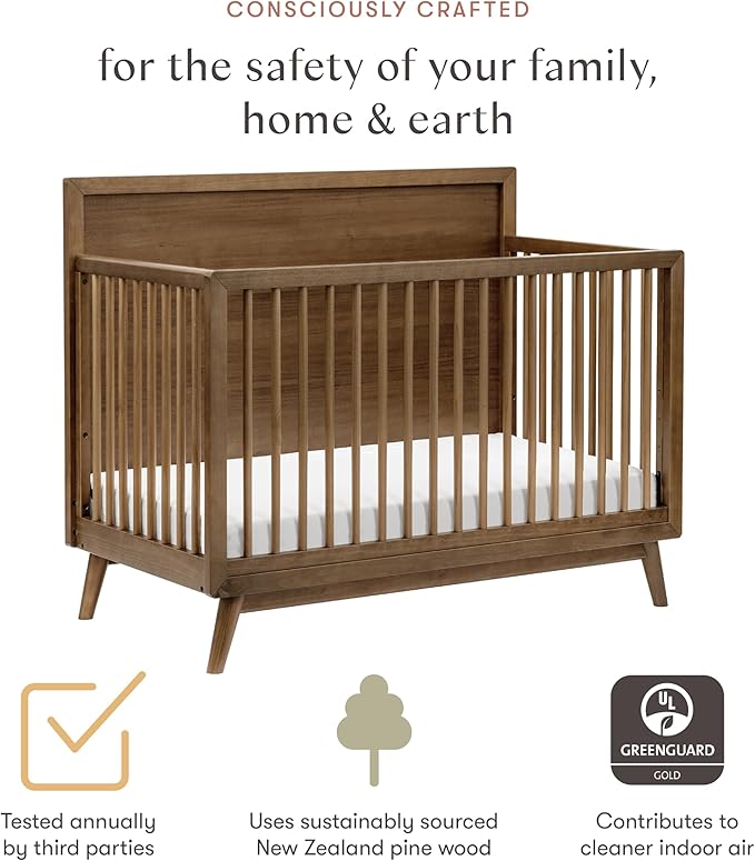 babyletto Palma 4-in-1 Convertible Crib with Toddler Bed Conversion Kit in Natural Walnut, Greenguard Gold Certified
