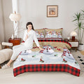 Cartoon Snowman Kids Christmas Comforter Set Queen Size,Pines Snowflake Rustic Bedding,Girls Boys Adults Bedroom/Xmas Cabin Decor,Grids Geometric Down Comforter,Farmhouse Duvet Insert,2 Pillowcases